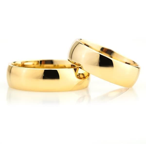 Juego de anillos de boda de 6 mm, chapado en oro de 14 quilates, juego de alianzas de boda a juego, juego de anillos de boda de plata personalizado para hombre y mujer