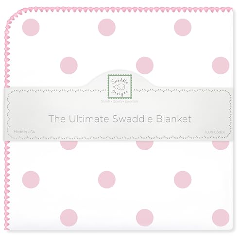 Image of SwaddleDesigns Large Receiving Blanket, Ultimate Swaddle for Baby Boys, Girls, Softest US Cotton Flannel, Best Shower Gift, MADE in USA, Pink Big Dots, Mom's Choice Winner,Pink, White,42 x 42 Inch,SD-356P