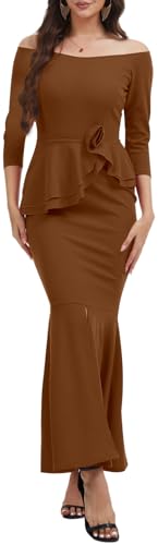 Image of Women's Elegant Formal Mermaid Maxi Dress Off Shoulder Long Sleeve Wedding Split Evening Gown Prom Cocktail Party Dresses