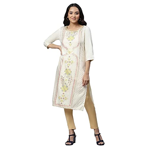 Image of Aurelia Floral Viscose Rayon Round Neck Women's Kurtas
