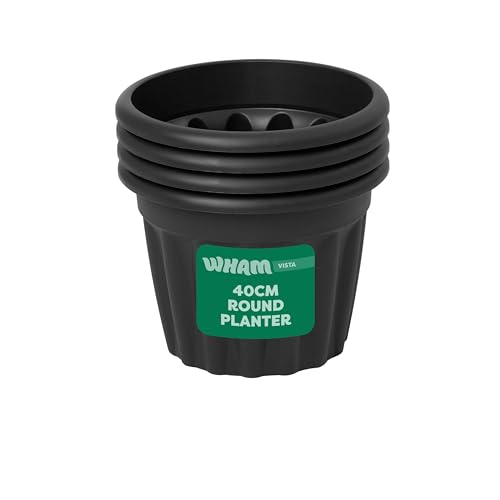 Wham Vista 4 x 40cm Round Plastic Garden Planters | 100% Recycled Plastic | Weather Resistant & Lightweight | Indoor & Outdoor Use | Drainage in UK - Slate/Black