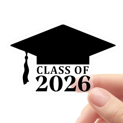 50 Pack Class of 2026 Graduation Hat Stickers Black Vinyl Grad Cap Labels for Invitations Envelopes Tumblers & Party Favors 2 x 1.26 Inch Class of 2026 Stickers