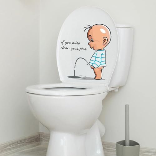 If You Miss,Clean Your Piss Toilet Sticker, Funny Seat Sticker Bathroom Wall Decal, Waterproof Vinyl Wall Art Sign Decor Lid and Tank Covers DIY Removable Waterproof Toilet Lid Decals