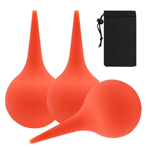 BORISCA 3 PCS Poire Lavement Oreilles, Poire Oreille Bouchon Adulte Enfant avec Sac Tissé Poire Effilée pour Nettoyer les Oreilles Seringue oreille Utiliser pour Nettoyage des Oreilles (Rouge)