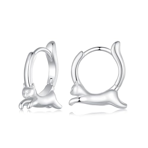 Boucles d'oreilles chat en argent sterling 925 anti-irritations