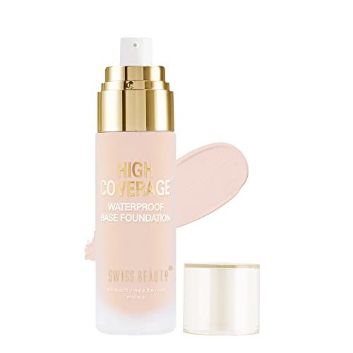 Swiss Beauty High Coverage Waterproof Base Foundation with SPF | Lightweight Liquid Foundation with Natural Finish| Rose Blush, 55gm|