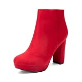 DREAM PAIRS Women's High Heel Ankle Boots Chunky Platform Booties,Size 7,Red,STOMP