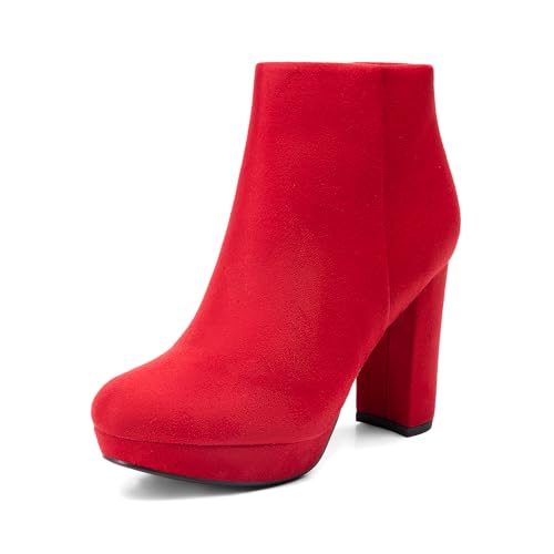 DREAM PAIRS Women's Stomp High Heel Ankle Boots 5.5 Red