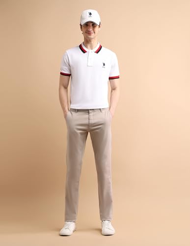 Image of U.S. Polo ASSN. Solid Men's Casual Trousers - Slim Fit Chino Pants for Office & Regular Wear