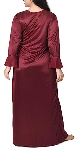 Image of Women's Satin Solid Maxi Nighty Full Sleeve 1 Nighty, 1 Wrap Gown Night Dress Ladies