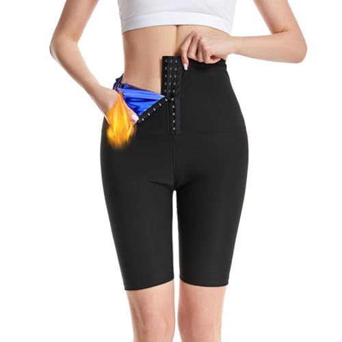 Vuirrm Sauna Shorts for Women Weight Loss, High Waisted Leggings for Women, Sweat Compression Shorts Women Tummy Control Leggings, L-XL,Blue