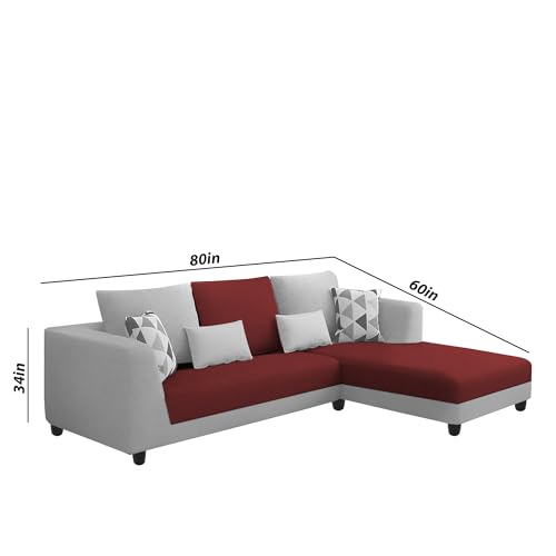 Image of Galib RHS 4 Seater L Shape Sofa Set for Living Room (Maroon Grey Fabric) Premium Fabric Sofa