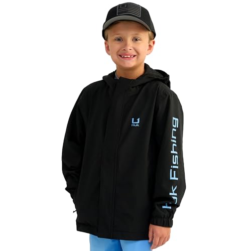 HUK Boys' Storm Jacket, Heavy Duty Fishing Rain Coat for Kids