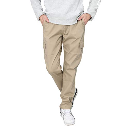 SWOTGdoby Boys' Pull on Cargo Pants Baby Toddler's Relaxed Fit Elastic Waist Jogger Uniform Pants Khaki