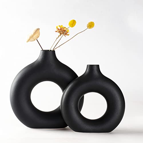 Sawoake Schwarzer Donut Keramik Vase Satz von 2 für Moderne Home Decor,...
