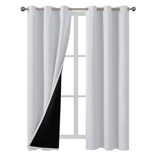 Image of YoungsTex 100% Blackout Curtains 84 Inches Length for Bedroom, Double Layer Thermal Insulated Drapes with Grommet Energy Saving for Living Room, Greyish White, 2 Panels, 42 X 84 Inch