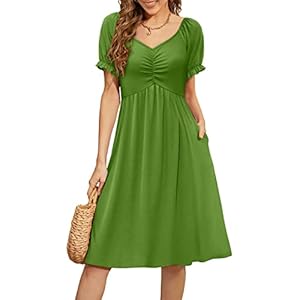 WEESO Summer Dresses for Women 2023 Casual Puff Sleeve Empire Waist Dress with Pockets