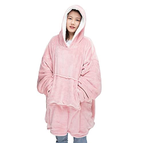 Sweat à capuche surdimensionné en polaire sherpa super doux, chaud et confortable en flanelle sherpa entièrement réversible pour homme et femme, rose, taille unique Cover