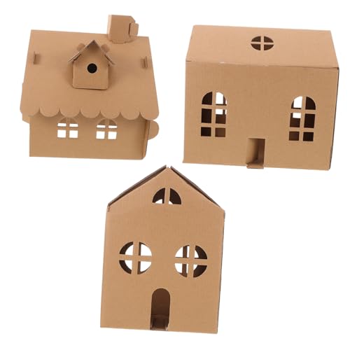 DIYEAH 3pcs Miniature Dollhouse Kit for DIY Cardboard House Craft Activity for Kindergarten Travel Fun and Artistic Development Safe Recyclable Material for Creative Play