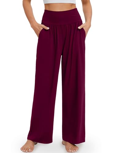 Image of Gracyoga Wide Leg Yoga Pants for Women Casual Loose Cozy Sweatpants High Waisted Lounge Pajama Flowy Pants With Pockets