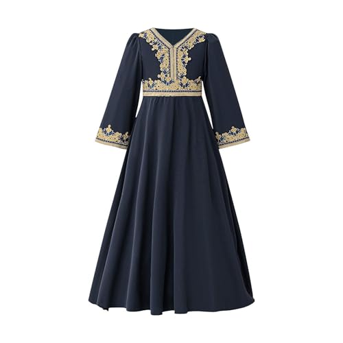Muslim Girls Embroidered Abaya Prayer Dress Middle East Muslim Dubai Robe Vintage 2025 Ramadan Eid Kaftan for 4-8 Years