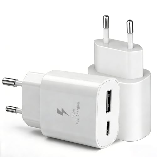 2er Pack USB C Ladeger&auml;t 25W [ 2 in 1 ] Adapter Schnellladeger&auml;t f&uuml;r iPhone 17 16 Pro Max 16e f&uuml;r Samsung Galaxy S26 S25 S24 S23 A56 A55 A36 A35 A26 A17 A16 Handy Netzteil USB A Stecker Charger