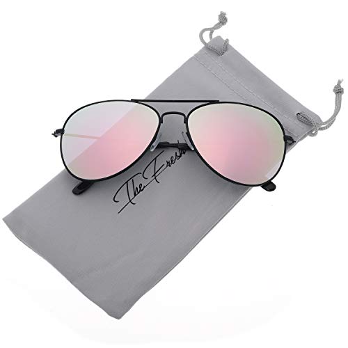 Image of The Fresh Classic Aviator Sunglasses for Men Women, Metal Frame Mirror Lens, Pilot Style, Includes Cleaning Cloth, Pouch