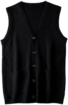 Maglione Da Uomo Senza Maniche Con Scollo A V E Apertura Frontale - Nero, Taglia Small, Tessuto Maglieria - Foto 11