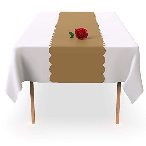 Gold Scallop Disposable Table Runner. 5 Pack 14 X 108 Inch. Plastic Table Runner Adds A Pop Of Color To Your Party Table, By Swanoo #TOP2