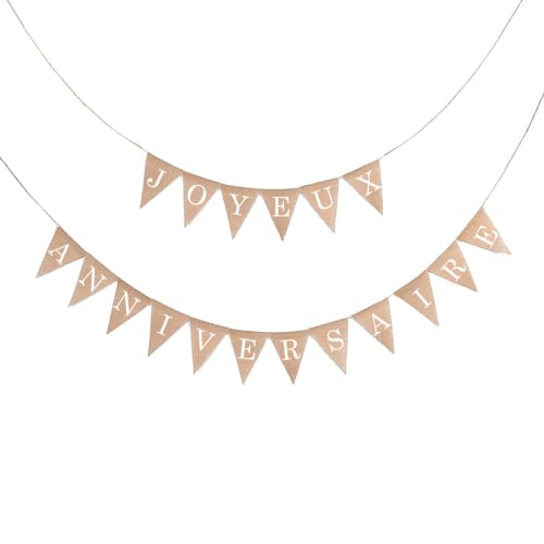 Banderole Joyeux Anniversaire Toile de Jute, 8M Bannière Joyeux Anniversaire, Guirlande Fanions Anniversaire, Fanion Jute Décor Intérieure et Extérieure...