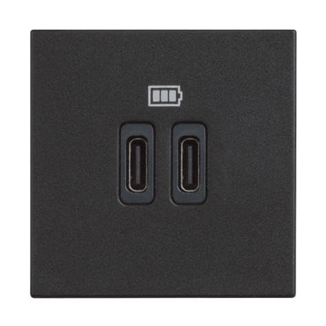 Chargeur Double USB Type C BTICINO RG4286C2 Classia charge rapide 2 modules Dark