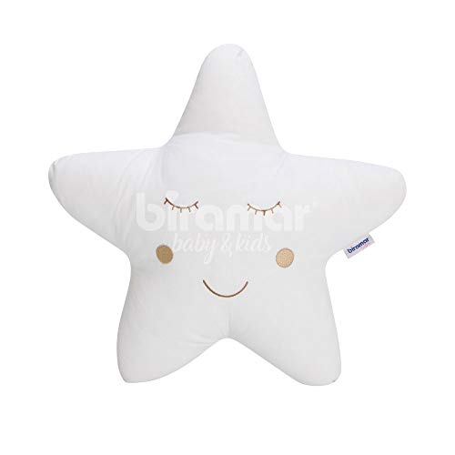 Almofada Estrela Bordada com Carinha Branca, Biramar Baby, Branca