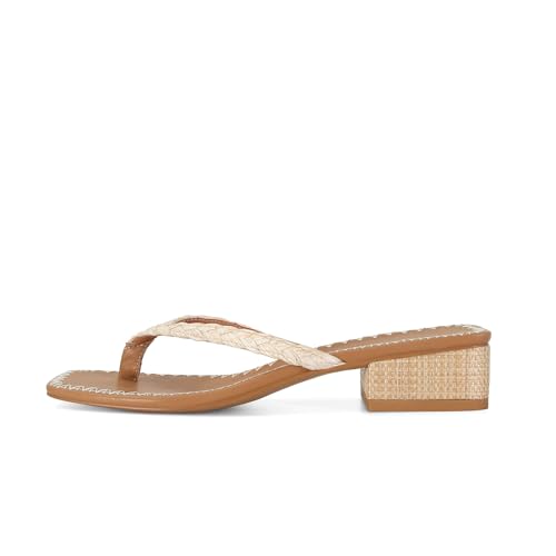Image of DOEYG Raffia Heels Sandals Summer Beach Flip Flops Heels Square Open Toe Heeled Sandals Dressy Comfortable Slip on Thong Sandal