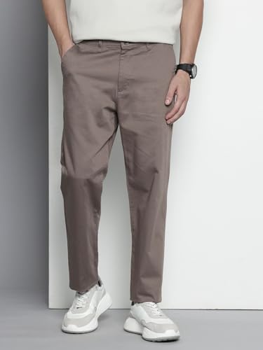 Image of The Indian Garage Co Men Regular Fit Solid Mid-Rise Stretchable Chinos
