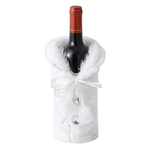 Housse de Bouteille de Vin de Noël, Sac à Vin en Peluche, Robe de Bouteille de Vin Flocon de Neige, Idéale pour le Vin, les Décorations de Champagne, la Décoration de Table de Fête de Noël (Argent) Cover