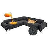 ROFASVCO 1OO% Waterproof Corner Sectional Couch Covers L Shape Chenille Sectional Sofa Cover with Tassel Soft Thick Washable Sofa Slipcover Furniture Protector for Dogs Pets (91' x 276',Charcoal Grey)