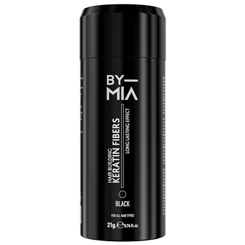 BY MIA Fibras de queratina para el crecimiento del cabello, color negro, 21 g, fibras capilares para adelgazamiento del cabello, fibra en polvo espesante, corrector de pérdida de cabello para mujeres