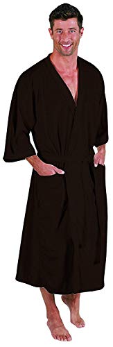 Cloud 9 Men's Plush Microfiber Spa Robe, Kimono Style Wrap, 3/4 length Sleeves, Side Pockets, Waist Belt with Bi-level Loops, Machine Washable, 52 inch length, Chocolate Brown, XL