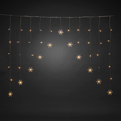 Konstsmide LED Curtain Fairy Lights/11 Clear Snowflakes/41 Warm White Diodes/Outdoor or Indoor/Transparent Cable/Mains Powered/1.2m High x 1.4m Wide and 10m Lead - Image 2