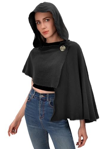 KUOIN Medieval Hooded Shawl Scarf, Post Apocalyptic Cowl Hood Cloak with Face Cover Brooch4