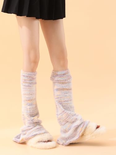 Image of WODECASA Girls Kawaii Leg Warmers Knitted Flared Leg Sleeves Goth Crochet Baggy Cuff Ankle Heap Socks