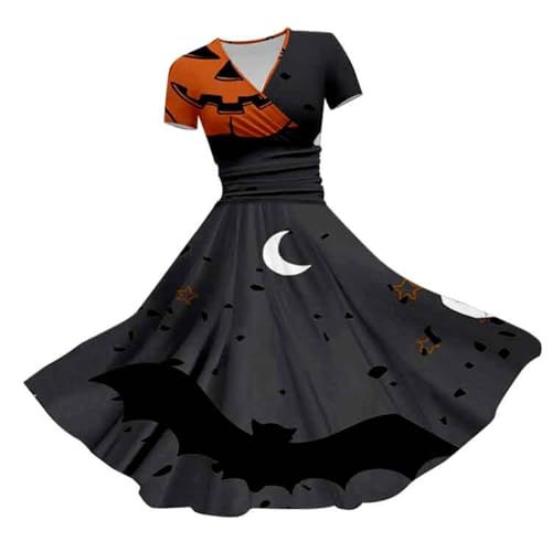 Robe au genou imprimé Halloween fluide et confortable FNKDOR