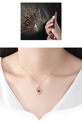 Womens 925 Sterling Silver Projection Pendant Necklaces 5A Cubic Zirconia Lifting Rose Flowers Giftable Box Birthday Valentine’s Day Anniversary Jewelry Gift For Women Wife Mom Girlfriend Girls #TOP2