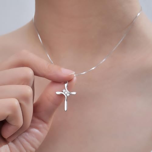 925 Sterling Silver Cross Necklaces for Women 12 Color Birthstone Necklace,Adjustable Cross Pendant With Cubic Zirconia,Ideal Hypoallergenic Jewelry Gift4