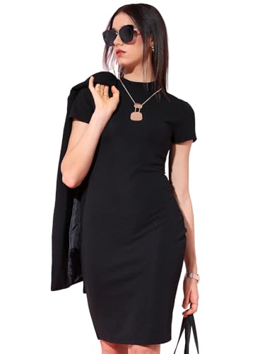 Image of Tokyo Talkies Women's Short Sleeves High Neck Solid Dresses | Stylish Dresses | Casual Dresses