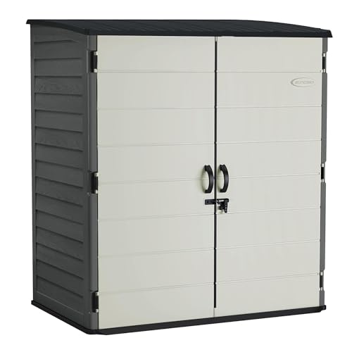 Suncast XL Vertical Storage Shed, 106 Cu Ft, Lockable Doors, Iron Ore Gray - image 1