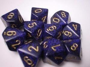 Chessex Dice Sets: Golden Cobalt Speckled - Ten Sided Die d10 Set (10)