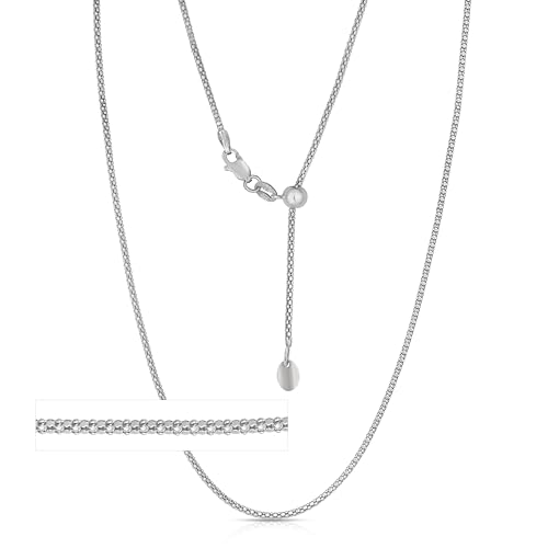 Floreo 14k White Gold 1.5mm Adjustable Round Popcorn Chain with Heart Charm Necklace, 22 Inch
