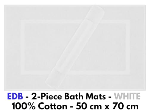 EDB Pack of 2 Terry Toweling Bath Mats Set 100% Cotton Maximum Absorbency Quick Dry 50 x 70 cm Machine Washable Soft 1000-GSM (White)