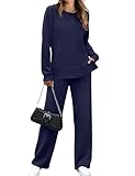 OFEEFAN Women Plus Size Outfits 2 Piece Lounge Sets Fall Long Sleeve Tracksuits Crewneck Sweatsuits Winter Loungewear Travel Track Suit Wide Leg Sweatpants Matching Clothing Set Navy 3XL